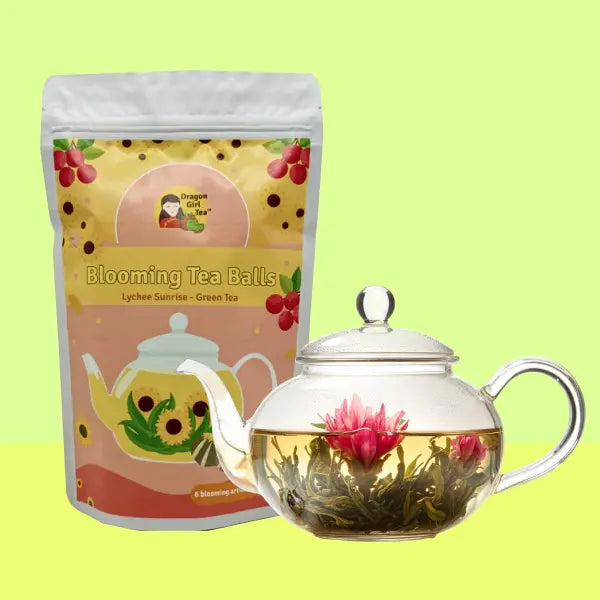 Discover Lychee Sunrise Green Tea: 6 Blooming Tea Balls – Dragon