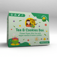 Tea and Cookies Box w/ Flower Power Mint Tea - Caffeine Free - Compostable Tea Bags