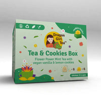 Tea and Cookies Box w/ Flower Power Mint Tea - Herbal Tea - Compostable Tea Bags Dragon Girl Tea
