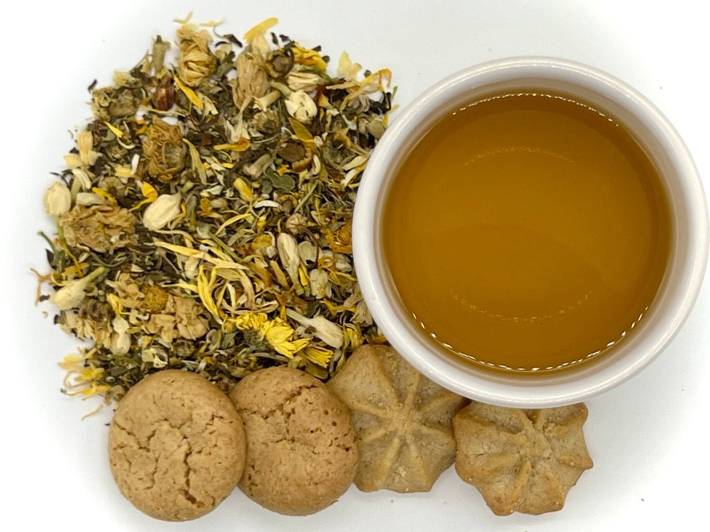 Tea and Cookies Box w/ Flower Power Mint Tea - Caffeine Free - Compostable Tea Bags