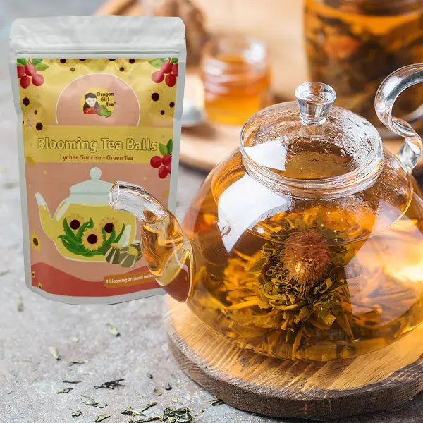 Discover Lychee Sunrise Green Tea: 6 Blooming Tea Balls – Dragon