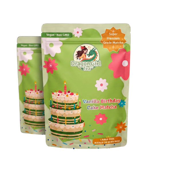 Vanilla Birthday Cake vegan dessert matcha 2-pack – Dragon Girl Tea