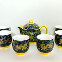 Tea Set w/ 6 contour cups (side handle) - Ceramic