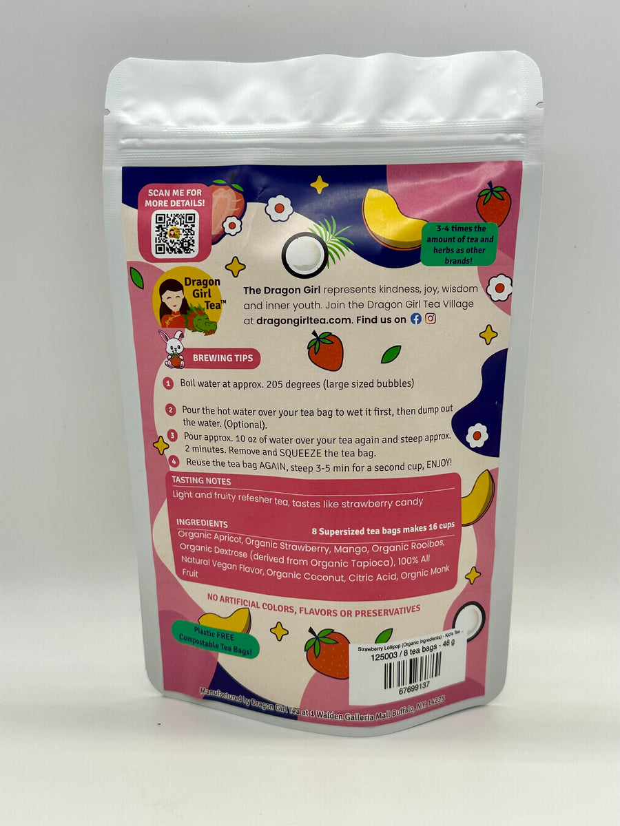 Strawberry Lollipop (Organic Ingredients) - Kid's Tea - Caffeine Free - Compostable Tea Bags