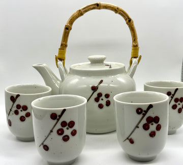 Teapot w/ 4 cups - Ceramic - Plum Blossom