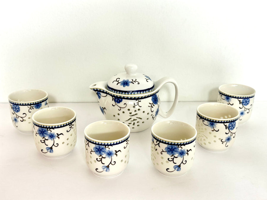 Tea Set w/ 6 classic cups (side handle) - Ceramic