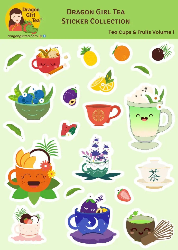 Teacup and Teapot Stickers - 2 Sheets Dragon Girl Tea