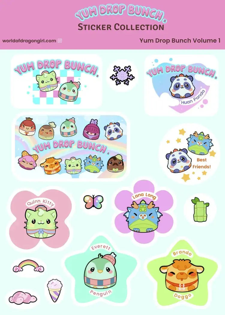 Yum Drop Bunch Stickers Sheets Dragon Girl Tea