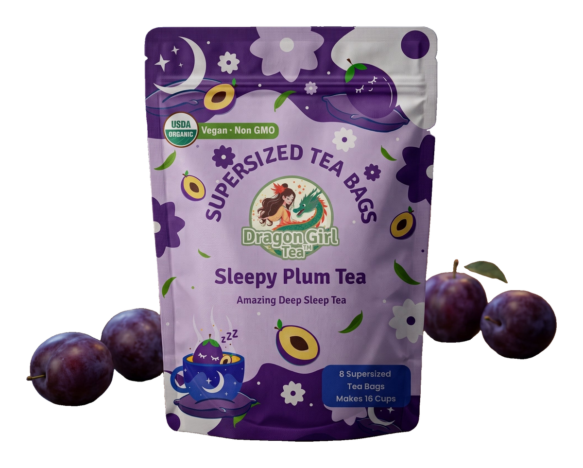 Sleepy Plum deep-sleep herbal tea with fresh plums — Dragon Girl Tea
